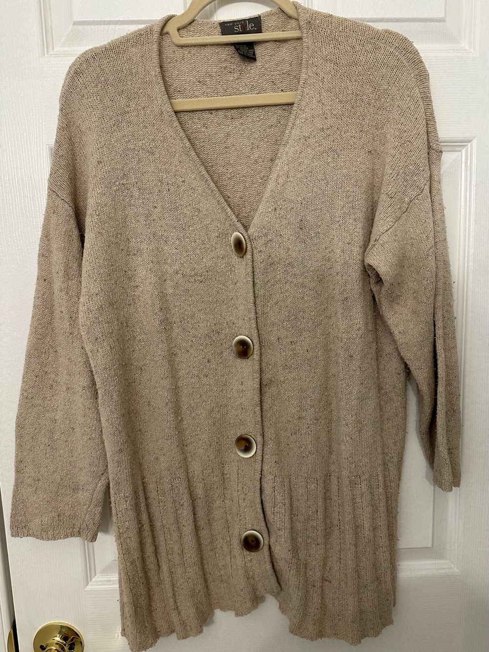 New York Style Silk Angora Blend Cardigan Sweater Beige Knit Peplum Medium